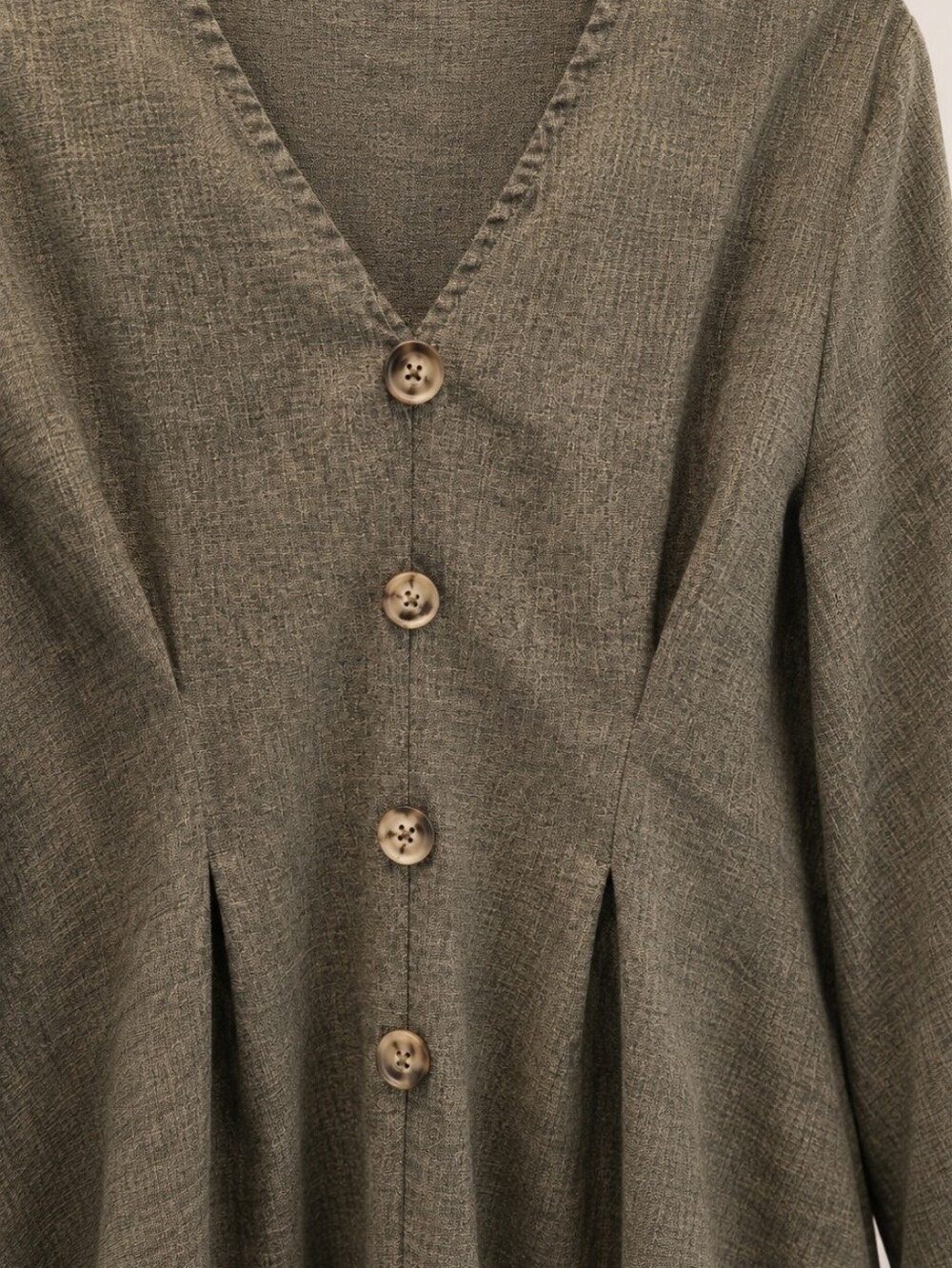 SHEIN Olive Green Peplum Blouse Button Front Tie Sleeve Women’s Size 12 - Picture 6 of 8